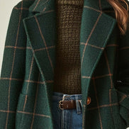 Plaid Notched Lapel Mid-Length Wool Blend Winter Coats for Women
