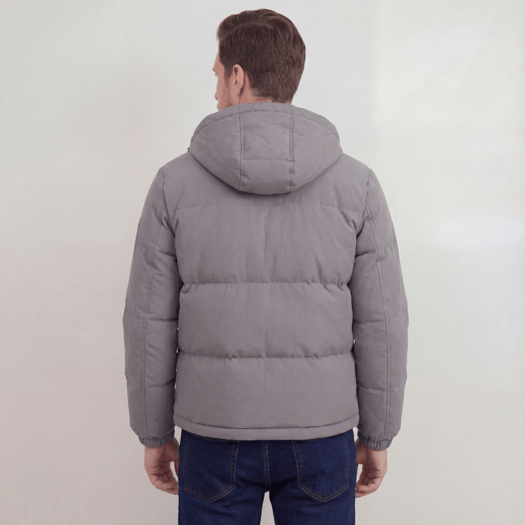 Hooded Puffer Jacket for Men with Adjustable Weatherproof Hood