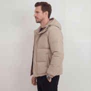 Hooded Puffer Jacket with Adjustable Hood for Men in Polyester Blend
