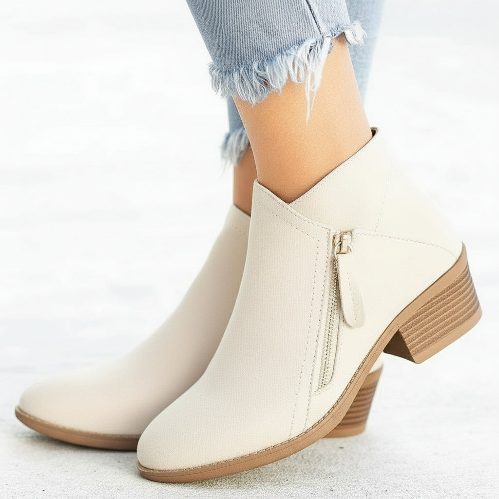 Synthetic Suede Ankle Winter Boots with Side Zip and Block Heel
