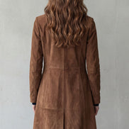 Women's Suede-Finish Longline Tailored Winter Coat with Notched Collar