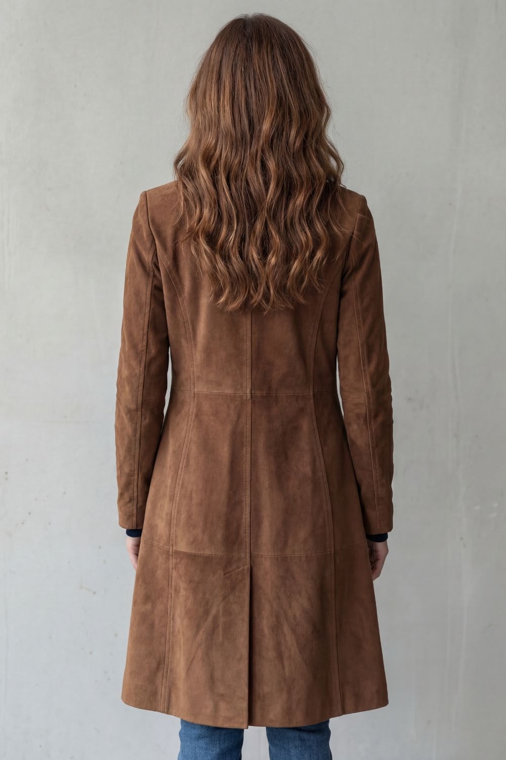 Women's Suede-Finish Longline Tailored Winter Coat with Notched Collar