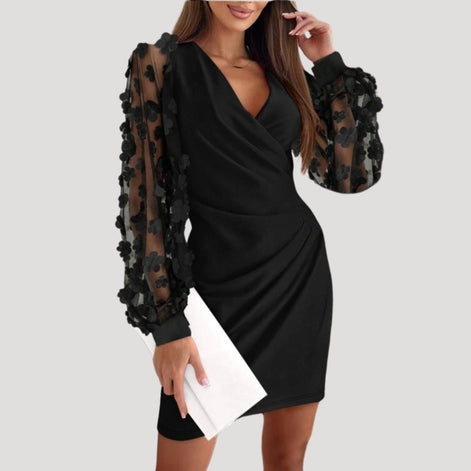 Mesh Sleeve Bodycon Solid Christmas Party Autumn Dresses