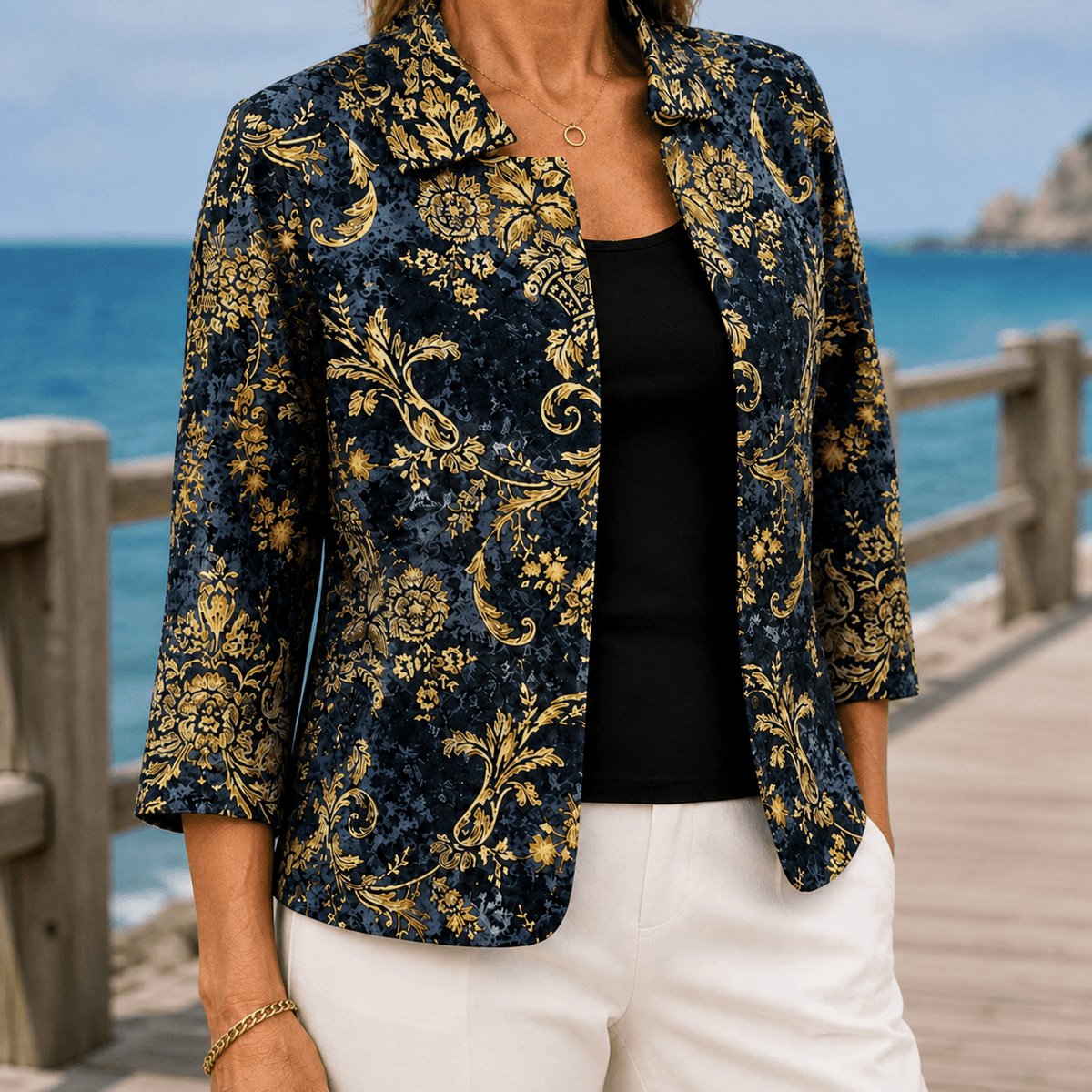 Hallie-Rose Baroque Print Open-Front Jacket for Women in Tailored Fit