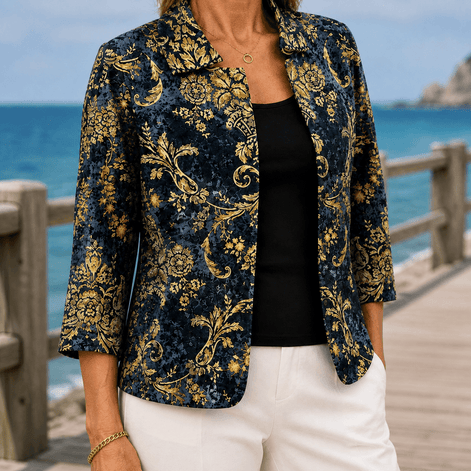 Hallie-Rose Baroque Print Open-Front Jacket for Women in Tailored Fit