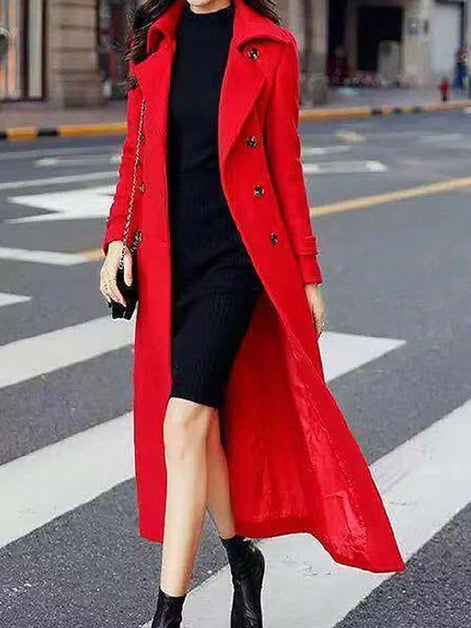 Elora Women's Belted Wool-Blend Longline Winter Coat with Shawl Collar