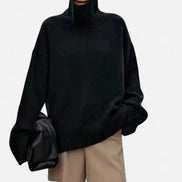 Women's Wool Turtleneck Knitted Jumper with Ribbed Roll Neck