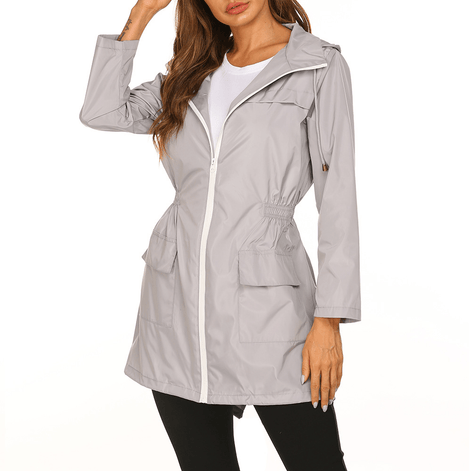 Hooded Waterproof Jacket with Drawstring Waist for Women
