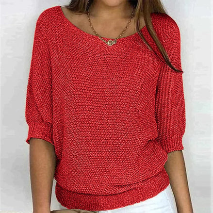 Jade Women's Batwing Sleeve Knitted Jumper with Crew Neck
