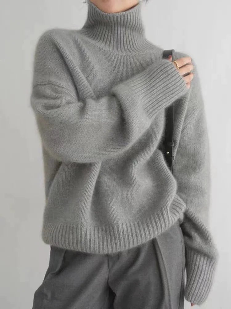 Dora Roll Neck Cashmere Women's Knitted Jumper with Ribbed Cuffs