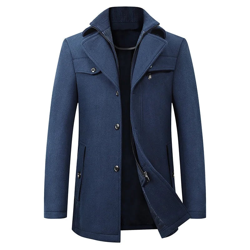Carson Wool Blend Mid-Length Mens Coats with Notched Lapel