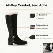 Velara Fleece-Lined Black Knee-High Winter Boots for Women