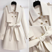 Belted Double-Breasted Trench Style Polyester Winter Coats Women