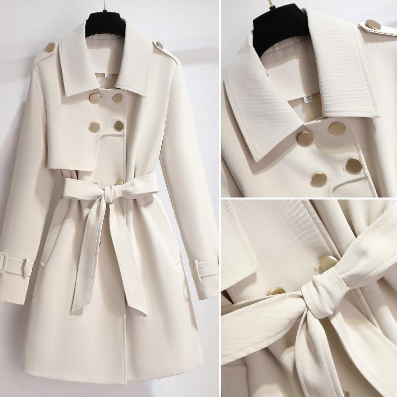 Belted Double-Breasted Trench Style Polyester Winter Coats Women