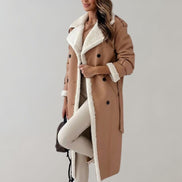 Long Belted Teddy Collar Faux Leather Winter Coats for Women