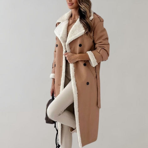Long Belted Teddy Collar Faux Leather Winter Coats for Women