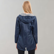 Longline Hooded Waterproof Jacket with Drawstring Waist