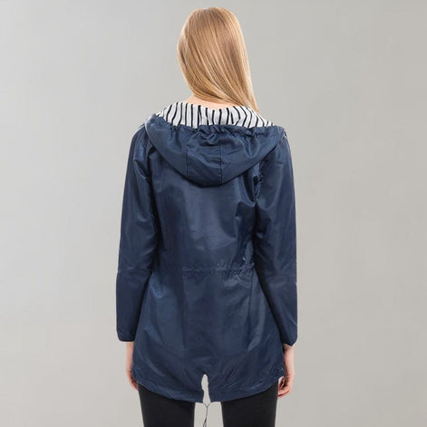 Longline Hooded Waterproof Jacket with Drawstring Waist