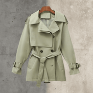 Women's Double-Breasted Belted Trench Coat with Adjustable Cuffs