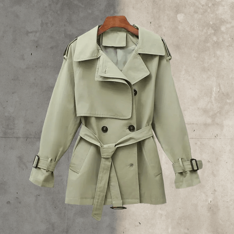 Women's Double-Breasted Belted Trench Coat with Adjustable Cuffs