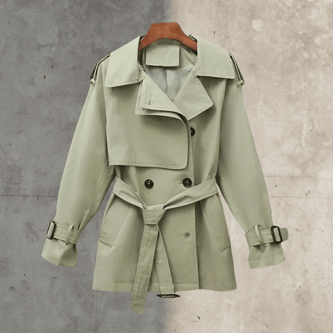 Women's Double-Breasted Belted Trench Coat with Adjustable Cuffs