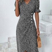 Floral Wrap Midi Dress in Polyester for Autumn and Christmas Parties