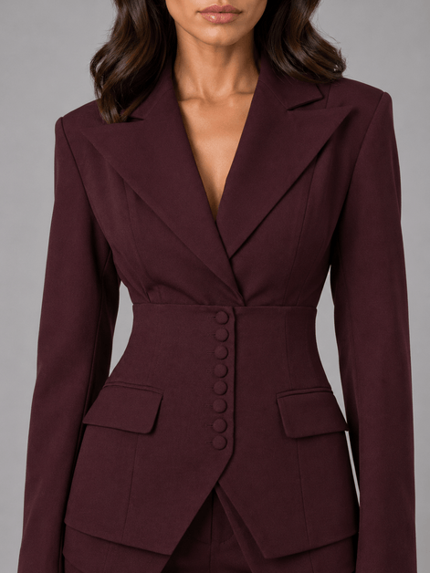 Cinched-Waist Blazer and Wide-Leg Trousers Two-Piece Co-ord Set
