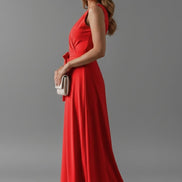 Satin Wrap Maxi Dress with Tie Waist for Christmas Party in Red
