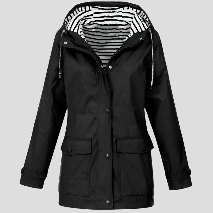 Women's Waterproof Hooded Rain Jacket with Zip Front and Drawcord