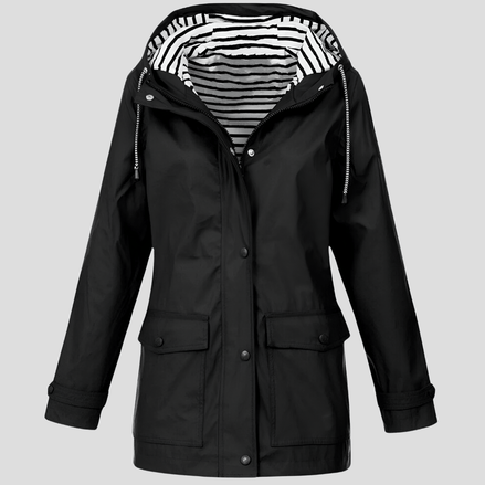 Women's Waterproof Hooded Rain Jacket with Zip Front and Drawcord