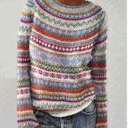 Dorothea Women's Fair Isle Crew Neck Knitted Jumper with Long Sleeves