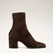 Women's Brown Suede-Style Block Heel Ankle Boots with Square Toe