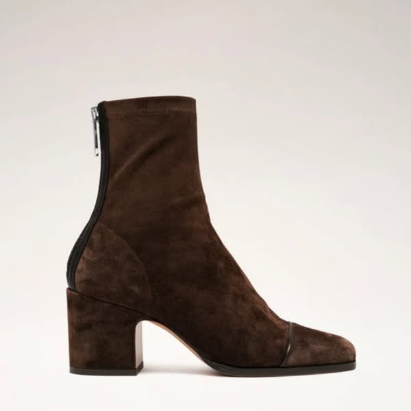 Women's Brown Suede-Style Block Heel Ankle Boots with Square Toe