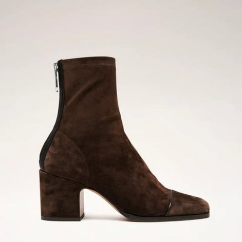 Women's Brown Suede-Style Block Heel Ankle Boots with Square Toe