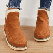 Women's Faux Fur-Lined Suede Winter Ankle Boots with Moc-Toe Stitching