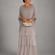 Tiered Ruffle Women's Midi Dress with Flutter Sleeves