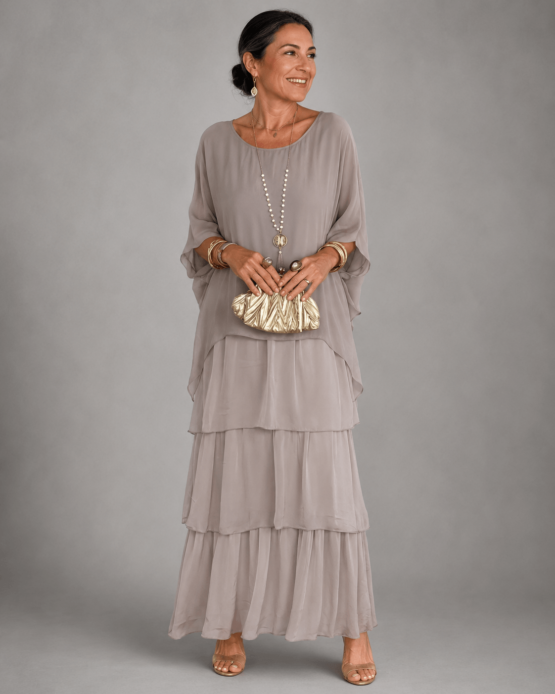 Tiered Ruffle Women's Midi Dress with Flutter Sleeves