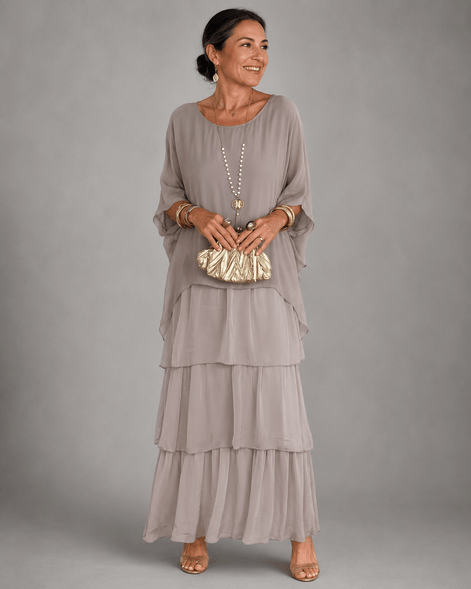 Tiered Ruffle Women's Midi Dress with Flutter Sleeves
