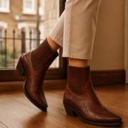 Bartoli Western-Style Leather Women's Boots with Block Heel