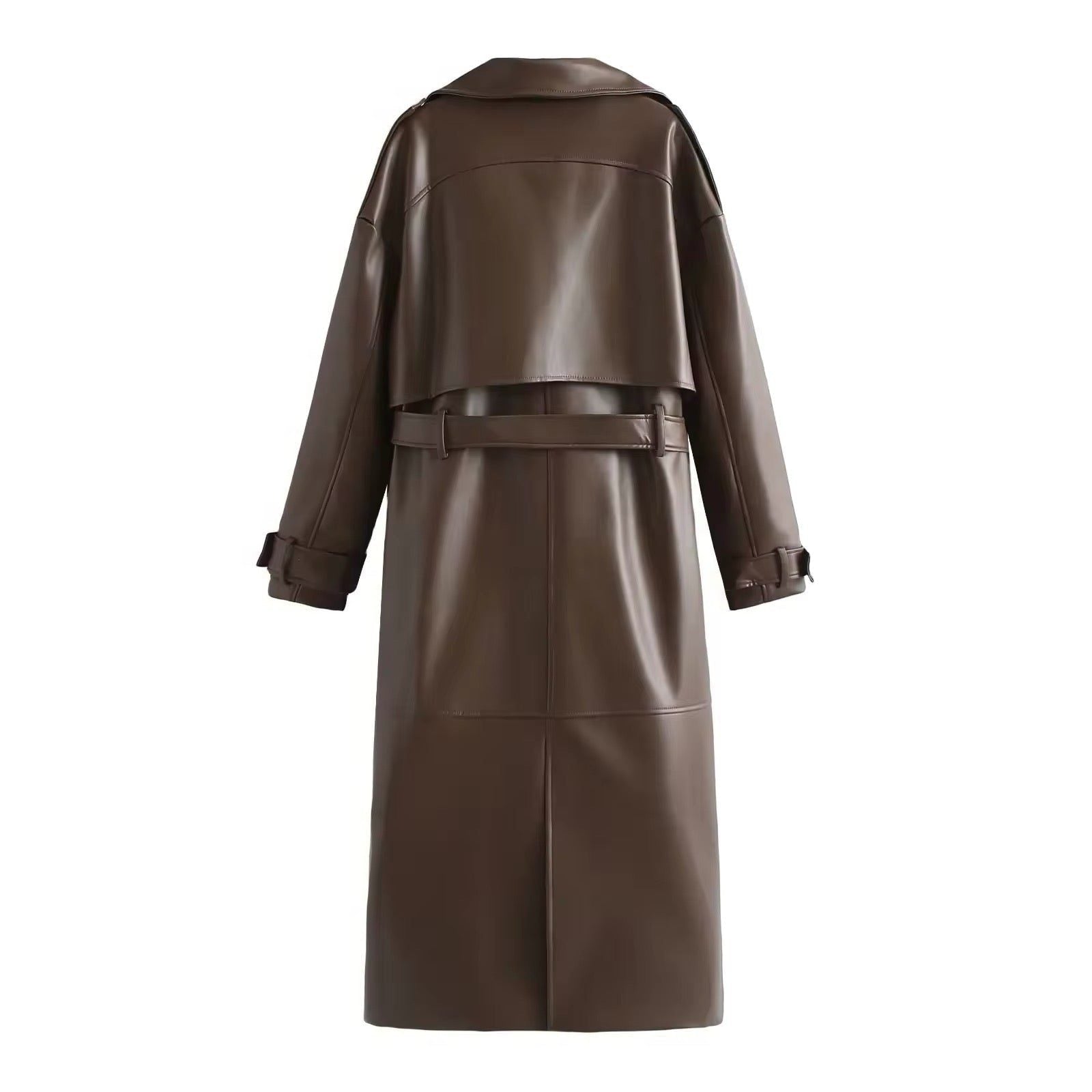 Longline Double-Breasted Leather Coat for Women