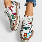 Olisette Floral Embroidered Lace-Up Platform Trainers for Women's Comfort
