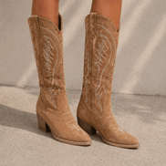Women's Embroidered Suede Western Boots with Block Heel