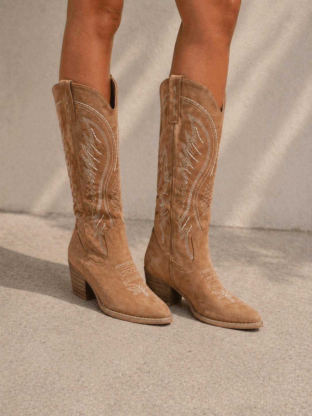 Women's Embroidered Suede Western Boots with Block Heel