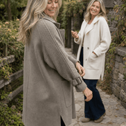 Isola Women's Cable-Knit Sleeve Double-Breasted Longline Winter Coat