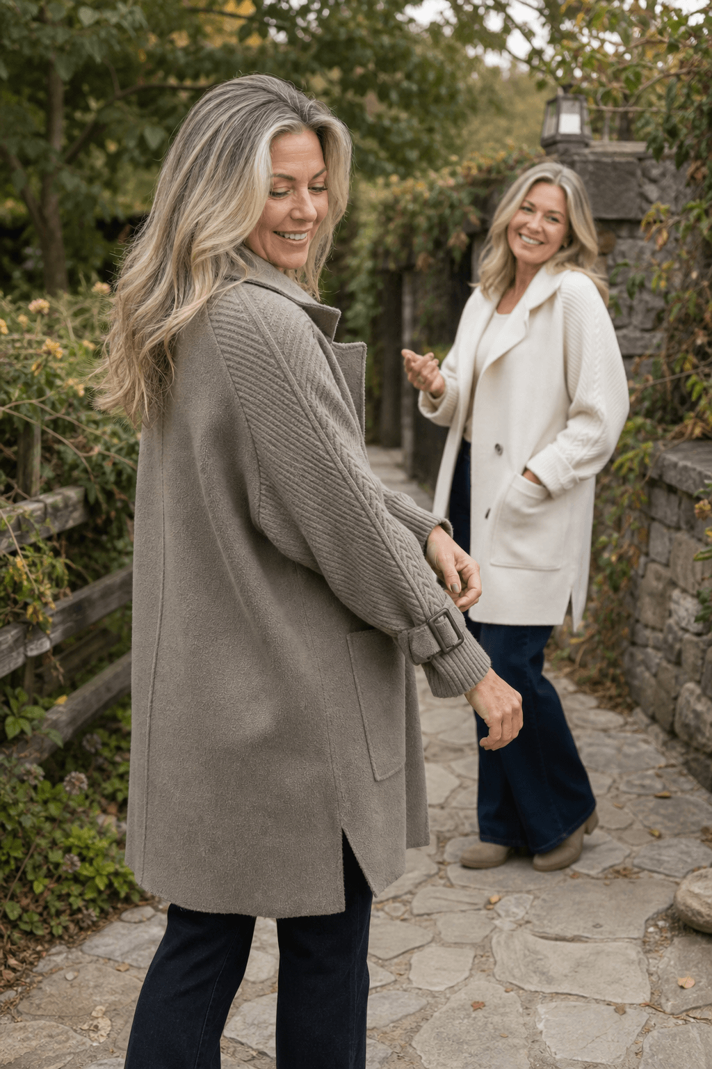 Isola Women's Cable-Knit Sleeve Double-Breasted Longline Winter Coat
