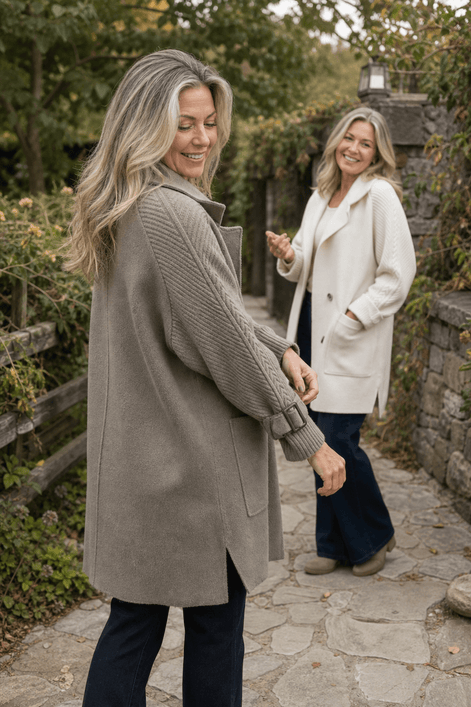 Isola Women's Cable-Knit Sleeve Double-Breasted Longline Winter Coat