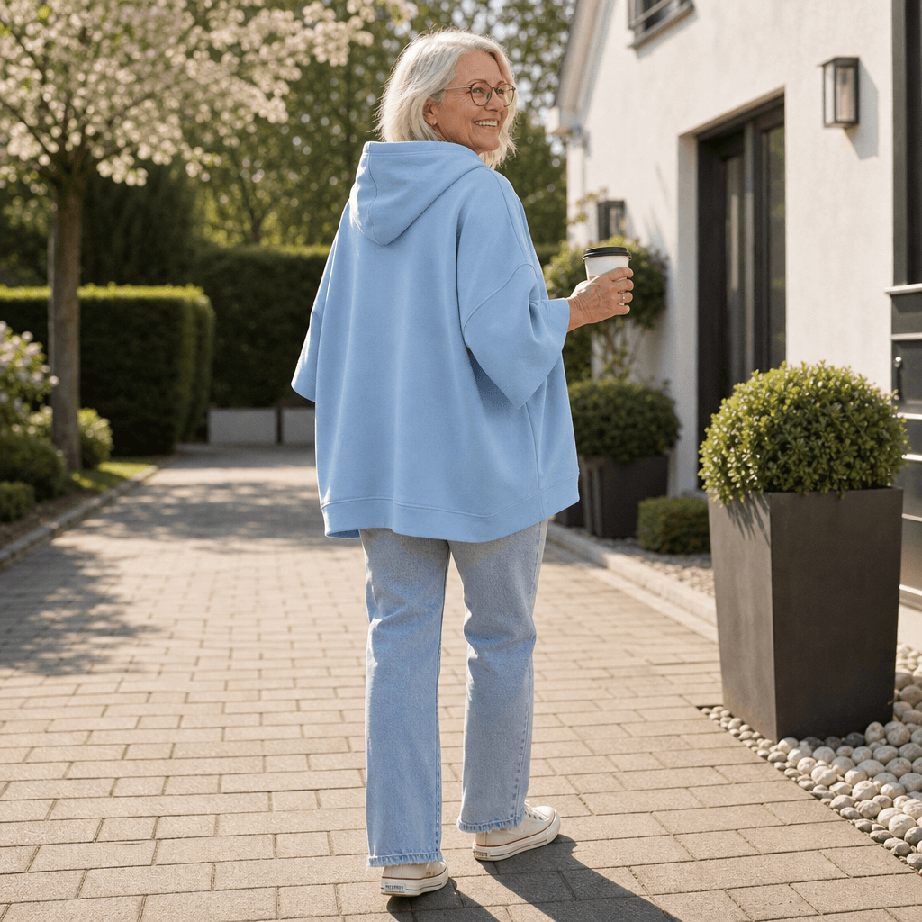 Oversized Wide-Sleeve Hooded Sweatshirt with Dropped Shoulders
