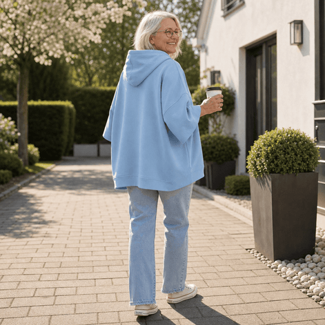 Oversized Wide-Sleeve Hooded Sweatshirt with Dropped Shoulders
