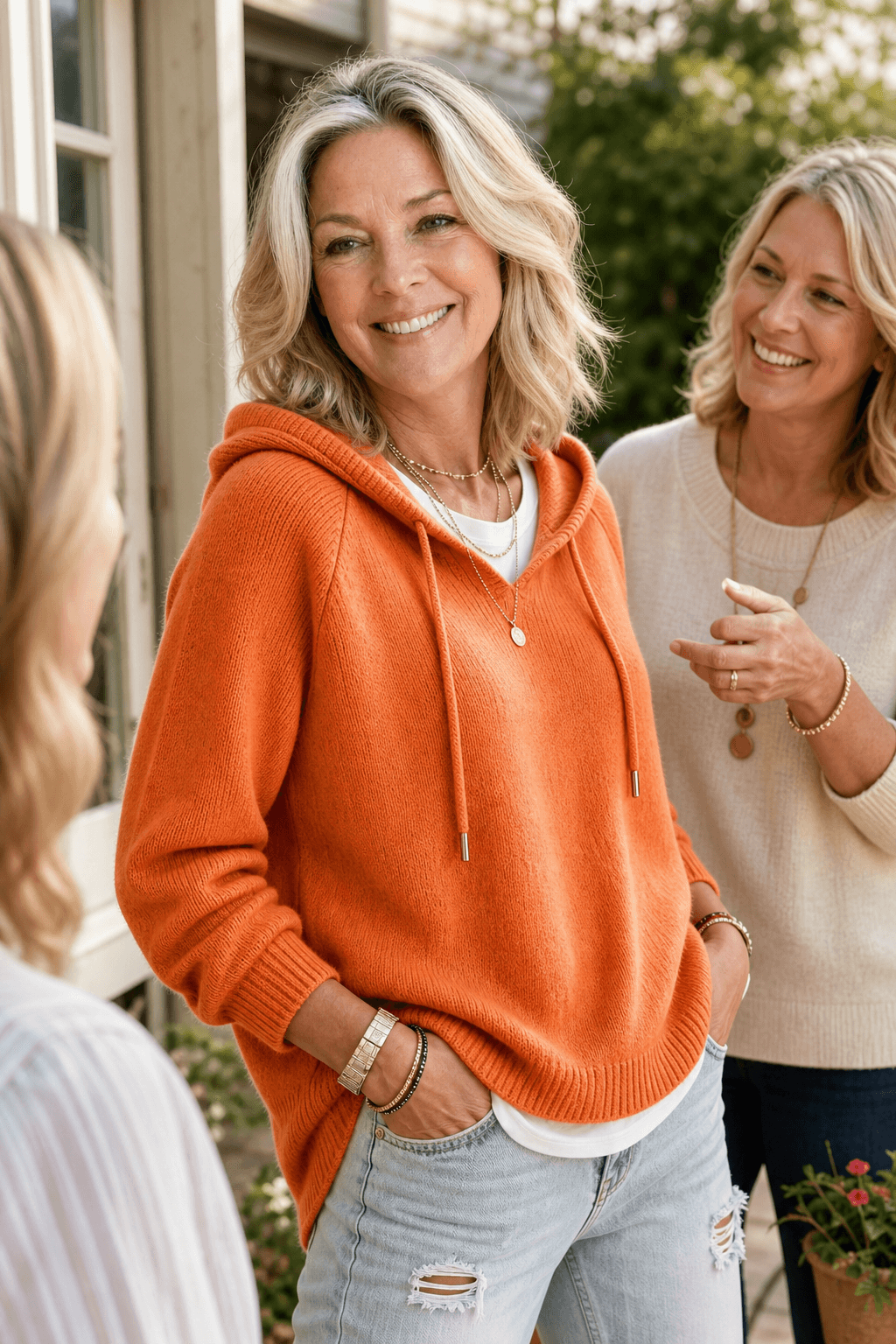 Women's Drawstring Hood Ribbed Knit Jumper