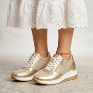 Women's Platform Lace-Up Cushioned Sneakers with Side Zip